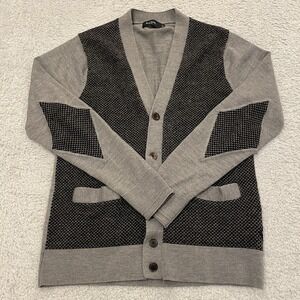 Paul Smith Wool Cardigan Mens Large Gray Elbow Patches FLAW
